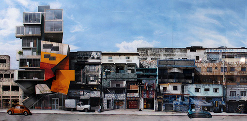 Dionisio Gonzalez, Comercial Santo Amaro, 160 x 450 cm, Installationsansicht "distURBANces", MUSA 2012, Foto: Alexandra Matzner