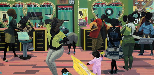Kerry James Marshall, School of Beauty, School of Culture, Detail, 2012, Acryl auf Leinwand, 274 x 401 cm (Collection of the Birmingham Museum of Art, Alabama), Detail, Foto: Alexandra Matzner