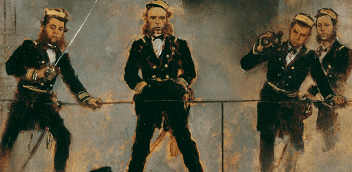 Anton Romako, Tegetthoff in der Seeschlacht bei Lissa I, Detail, 1878-1880, Öl auf Holz, 86,5 x 47,5 cm (c) Belvedere, Wien