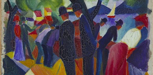 August Macke, Spaziergang auf der Brücke, Detail, 1913, Städtische Galerie im Lenbachhaus und Kunstbau München.
