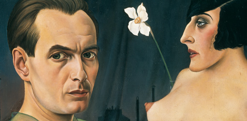 Christian Schad, Selbstbildnis mit Modell, Detail, 1927, Öl auf Holz, 76 x 62 cm, Privatsammlung, Courtesy Tate Gallery London, © Christian-Schad-Stiftung Aschaffenburg, Fotograf: Benjamin Hasenclever.