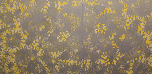 Gunter Damisch, Sonnensilber Weltflimmerzentrum, 199 x 242 cm, 2-teilig, Unikat, 2013, Foto: Alexandra Matzner.