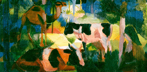 August Macke, Landschaft mit Kühen und Kamel, Detail, 1914, Öl auf Leinwand, 47 x 54 cm, Kunsthaus Zürich.
