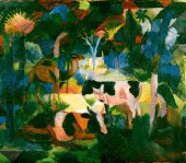 August Macke, Landschaft mit Kühen und Kamel, 1914, Öl auf Leinwand, 47 x 54 cm, Kunsthaus Zürich.