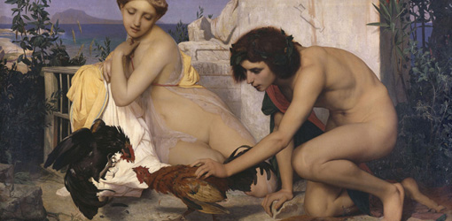 Jean-Léon Gérôme, Junge Griechen lassen Hähne kämpfen (Hahnenkampf), 1846, Huile sur toile, 143 x 204 cm, Paris, Musée d'Orsay © RMN (Musée d'Orsay) / Hervé Lewandowski.