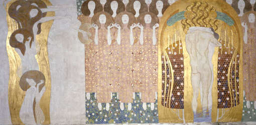 Gustav Klimt, Beethovenfries: Diesen Kuss der ganzen Welt, 1901-1902, Gesamtma?�e 2,15 m x 34,14 m, Mischtechnik, Belvedere, Wien / Leihgabe in der Secession, Wien © BDA