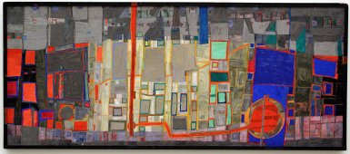 Friedensreich Hundertwasser, 167 Die Stadt, 1953, Artothek des Bundes, Dauerleihgabe im Belvedere, Wien, Ausstellungsansicht „Hundertwasser, Japan und die Avantgarde“, Belvedere, Orangerie, 6.3.-30.6.2013, Foto: Alexandra Matzner.