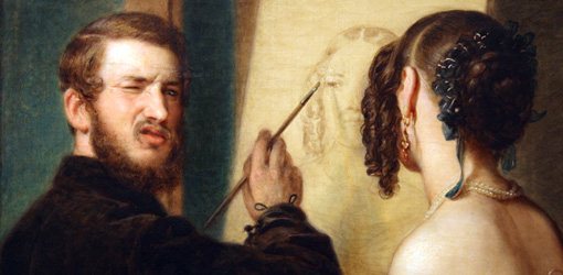 Johann Baptist Reiter, Selbstbildnis beim Porträtieren, Detail, 1845, Wien Museum, Foto: Alexandra Matzner.