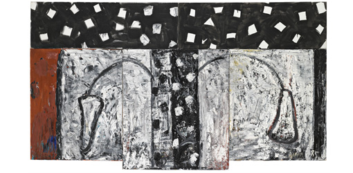 Kurt Kocherscheidt, Russische Hütte, 1985, Öl auf Leinwand, 180 x 320 cm © Sammlung Essl Privatstiftung, Foto: Mischa Nawrata, Vienna.