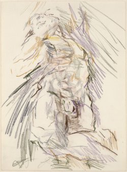 Oskar Kokoschka, „Erwachender Sklave“ von Michelangelo: Accademia, Florenz, 1954, Farbstifte (Albertina, Wien) © Fondation Oskar Kokoschka/VBK, Wien 2008.
