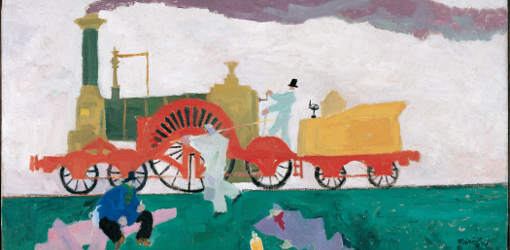 Lyonel Feininger, Die Lokomotive mit dem grossen Rad, Detail, 1910, ?�l auf Leinwand, 
Albertina, Wien - Sammlung Batliner © Bildrecht, Wien, 2015.