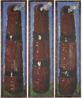 Markus Lüpertz, Schornstein - dithyrambisch, 1969, Gouache auf Papier auf Holz, 3-teilig © Markus Lüpertz, Courtesy Galerie Michael Werner Berlin, Köln und New York.