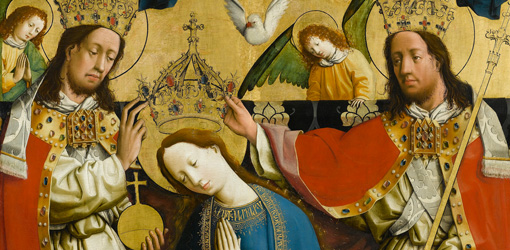 Meister von Schloss Lichtenstein, Krönung Mariens, Detail, um 1440/50, Besitz des Herzogs von Urach Graf von Württemberg, als Leihgabe in der Staatsgalerie Stuttgart © Staatsgalerie Stuttgart.