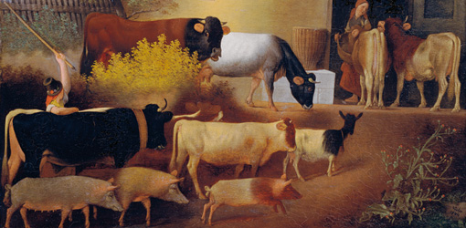 Michael Neder, Heimkehr der Herde, Detail, 1844, Öl auf Holz, 41,5 x 52 cm © Belvedere, Wien.