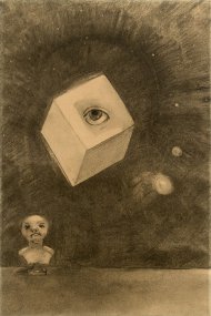 Odilon Redon, Würfel, 1880, Kohle auf Papier, 43 x 29 cm, Privatsammlung.