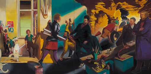 NEO RAUCH, Revo, 2010, Öl auf Leinwand, 300 x 500 cm, Sammlung Essl Inv. Nr. 6064, Foto: Uwe Walter, Berlin; courtesy Galerie EIGEN + ART Leipzig/Berlin und David Zwirner, New York © VBK, Wien, 2011 bzw. VG Bildkunst Bonn, 2011.