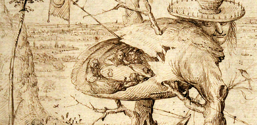 Hieronymus Bosch, Der Baummensch, Detail, um 1500-1510, Feder, Installationsansicht in der Albertina, Foto: Alexandra Matzner
